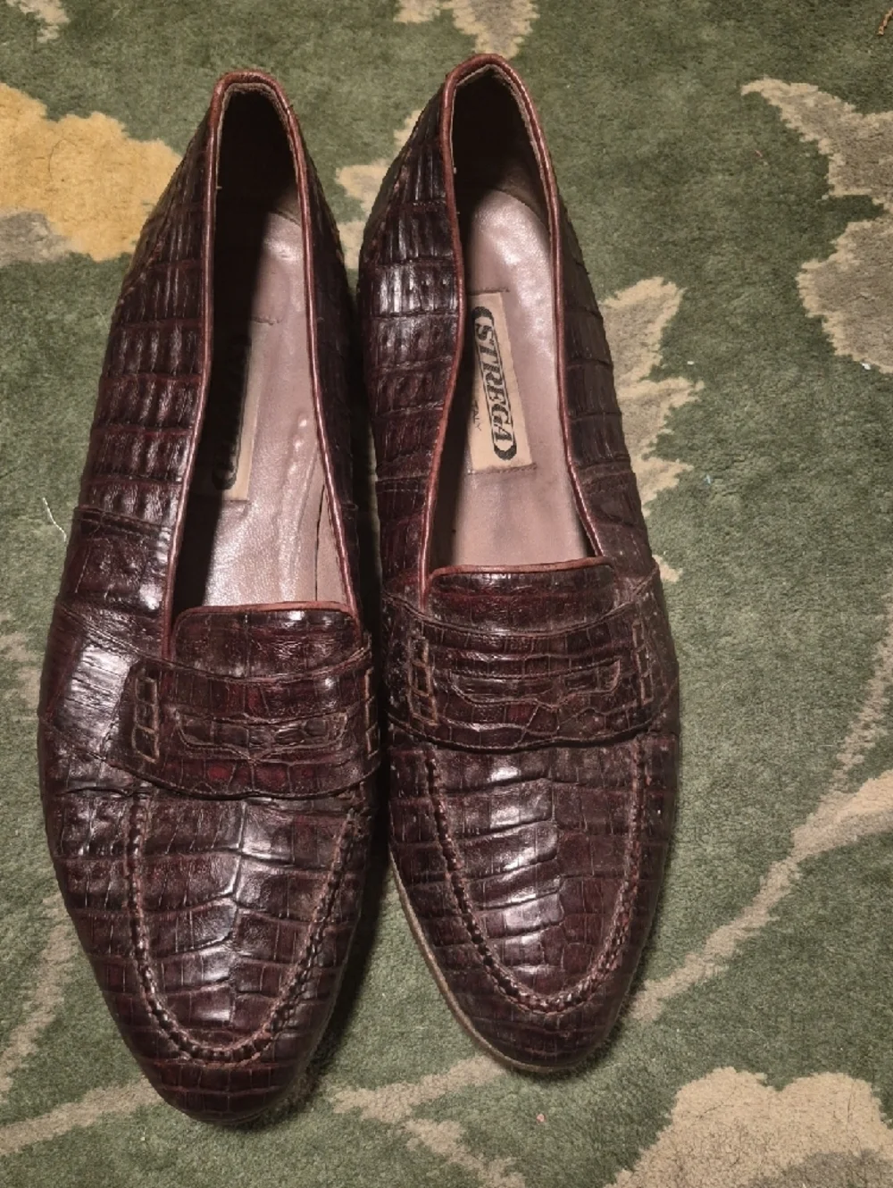 Strada Croc-Embossed Penny Loafers - Dark Brown